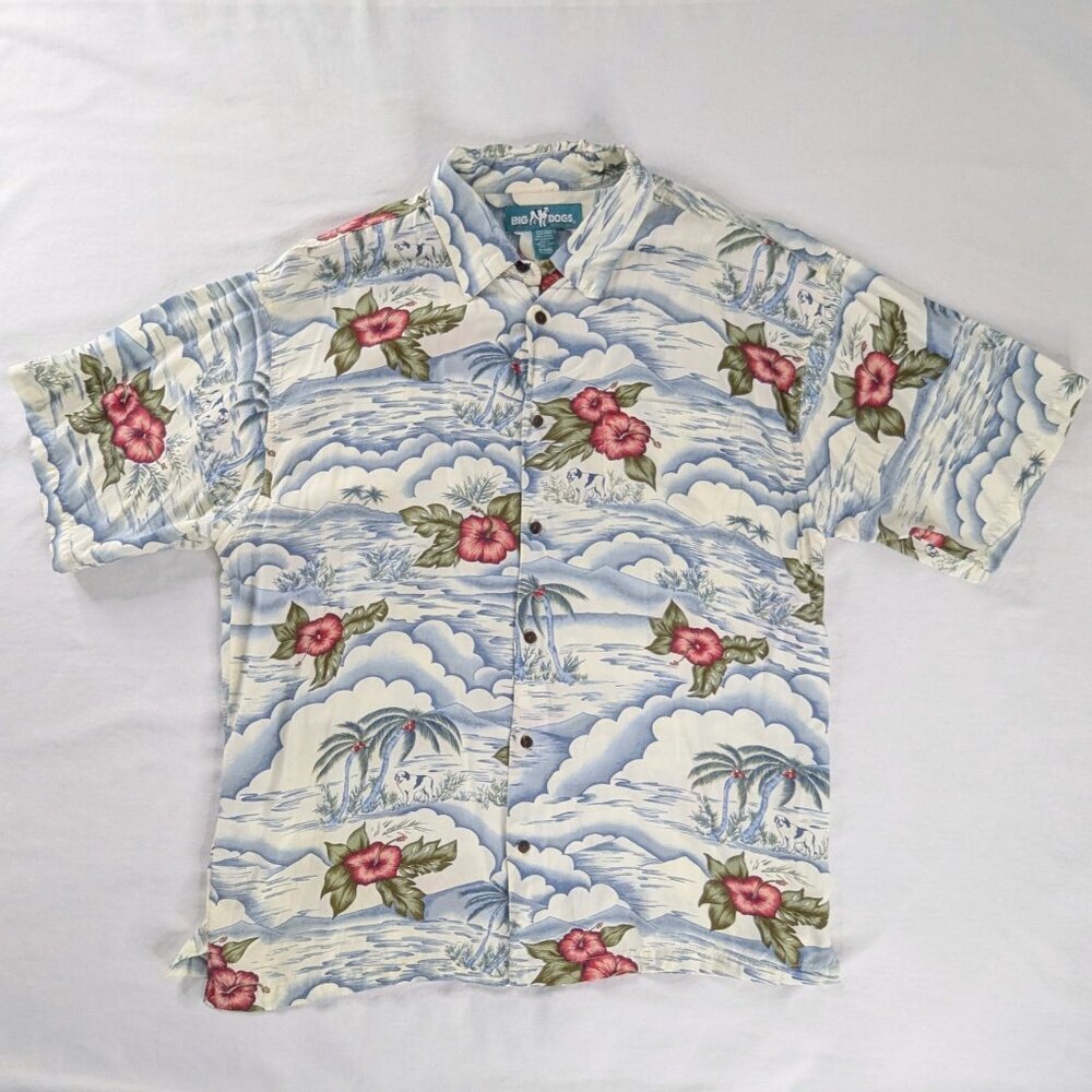 VTG Big Dogs Hawaiian Tropical Floral Button Up Collared Shirt